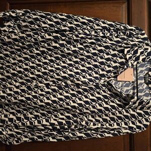 Navy and White Patterned Button-Up Shirt